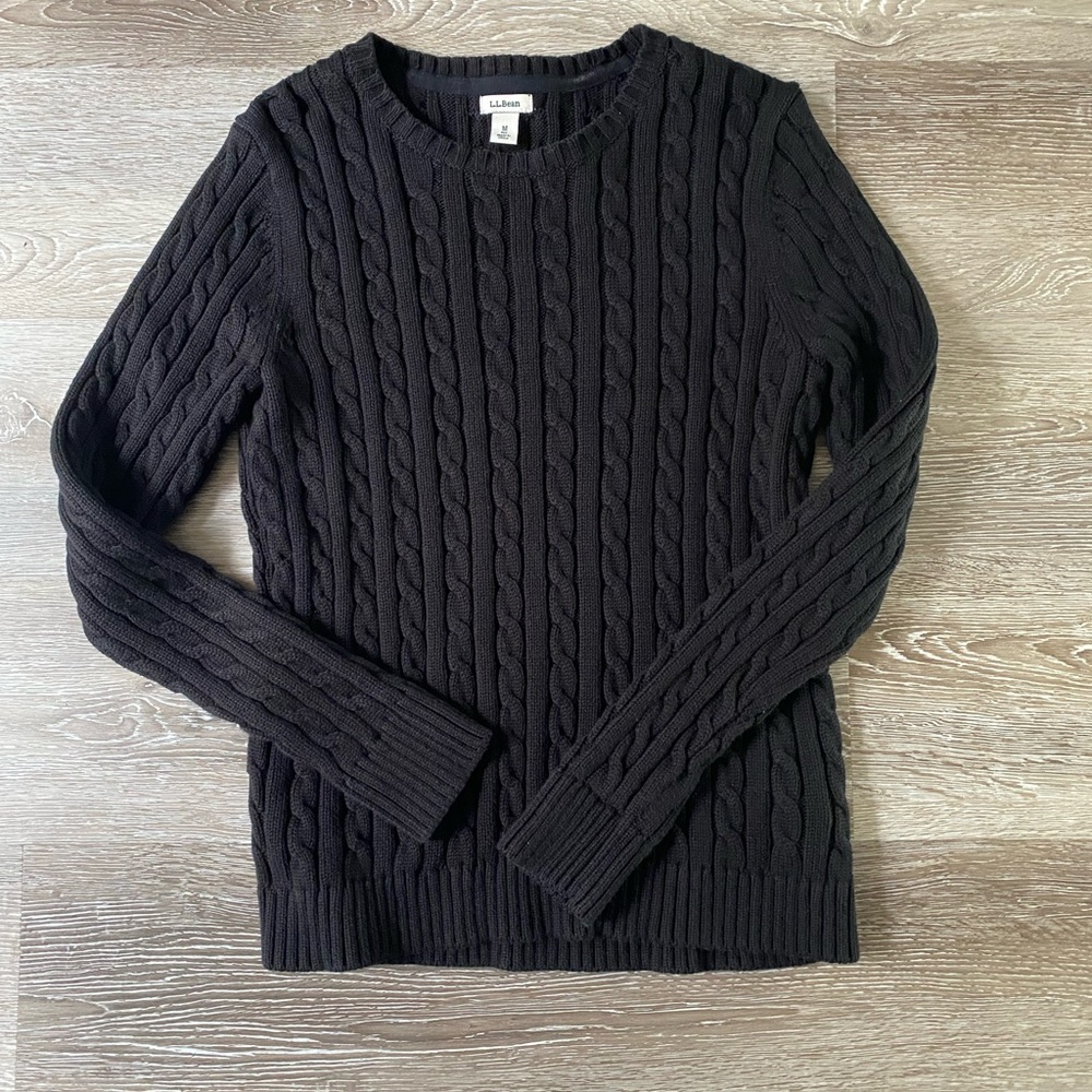 L.L. Bean Womens black cable knit sweater